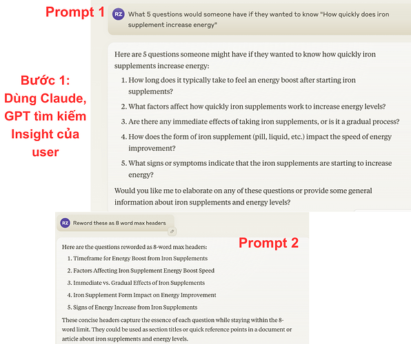 Demo Bước 1: Quy trình lên Outline cho các bài viết có volume thấp ứng dụng chuỗi Prompt chaining và kết hợp với các Model AI khác nhau để hỗ trợ từng tác vụ hiệu quả hơn